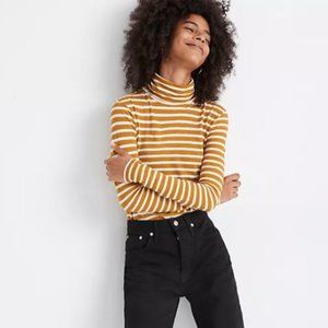 Madewell Cotton Turtleneck in Gold Stripes (XS)